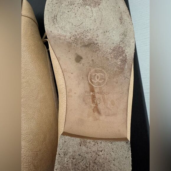Chanel Pebbled Leather Tan Beige CC Classic Ballet Flats EU 36 US 6 Authentic - Picture 11 of 11